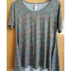 LuLaRoe M Green Purple Orange Geometric High Low Simply Comfortable Tunic Top
